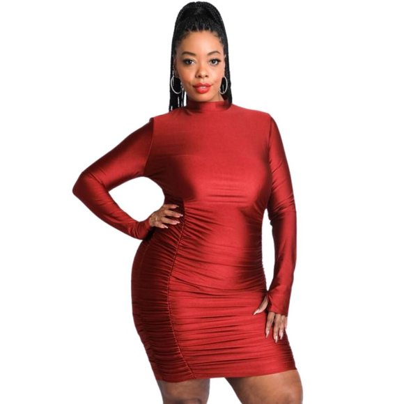 Women's Bodycon Dress with Back Zip Burgundy XL - 3XL - Picture 1 of 7